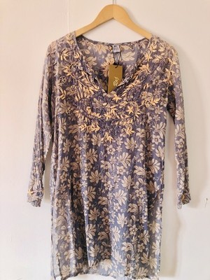 NWT Raj Imports Smoky Blue Embroidered Coverup Blouse Tunic Top