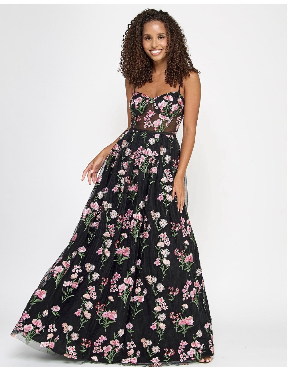 City Studios Black Multi Floral Embroidered Tulle Ballgown Dress Size 5/6