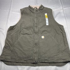 Carhartt Womens Washed Duck Mock-Neck Sherpa Lined Vest Sz 2X Duck Green
