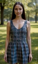Riley Rae Zippered Plaid belted shoulder v neck dress Size10