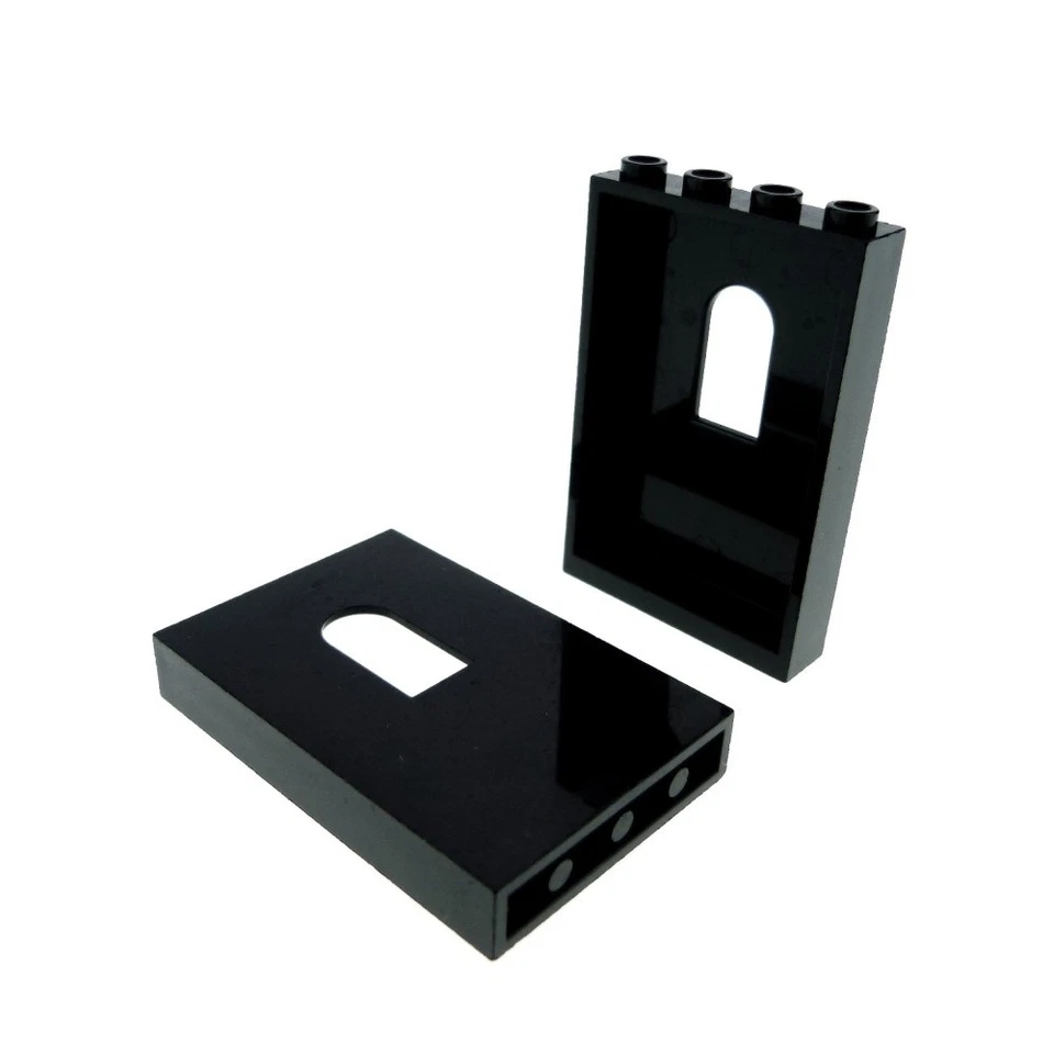 2x Lego Wand Panele 1x4x5 schwarz Burg Fenster Mauer 4537058 60808