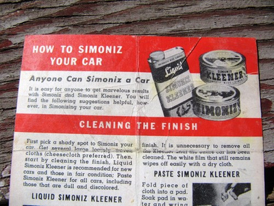 #ad Vintage SIMONIZ KLEENER Car Wax Instruction Sheet Auto Detailing Finish $4.99