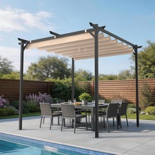Image of 2.4x2.4M Retractable Pergola With Canopy For Garden Lawn Patio Gazebo Outdoor UK