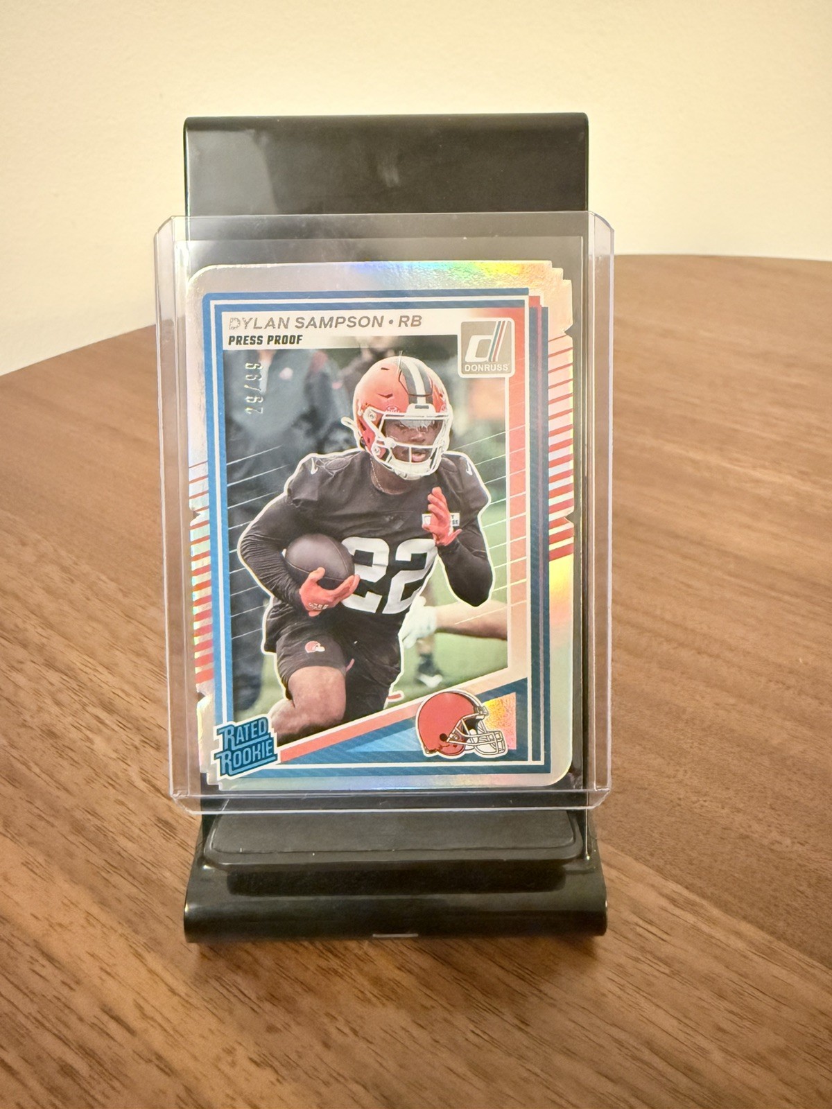 2025 Donruss Dylan Sampson /99 Rated Rookie Silver Press Proof Die Cut Browns...