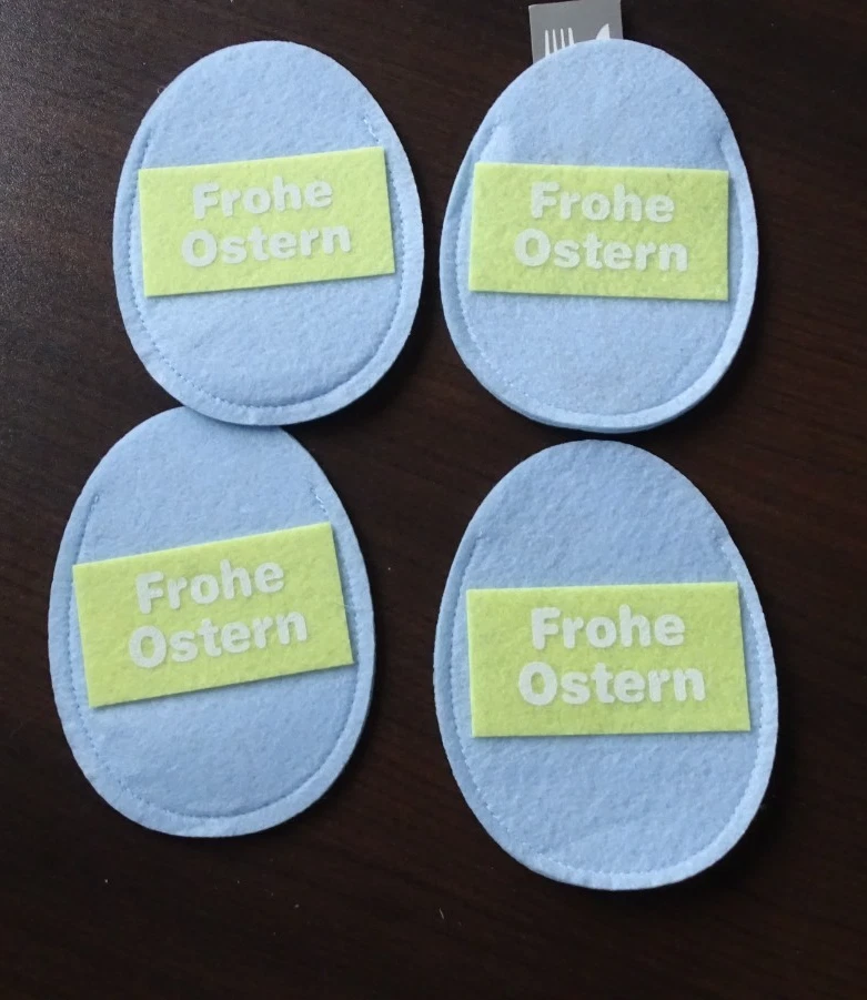 OSTERN 4 Bestecktaschen aus Filz im Set Aufdruck Frohe Ostern