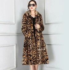 Women's Sexy Leopard Real Mink Fur Long Coats Trench Parka Thick Chic Outwear