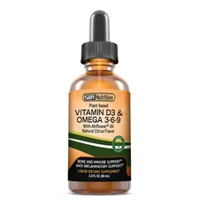 Vegan Vitamin D3 & Omega 3-6-9 Liquid Drops with Ahiflower Oil, Citrus, 2 fl oz