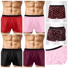 Men' Satin Silky Boxer Shorts Underwear Loose Night Wear Household Underpant