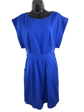 Eliza J Womns Size 4 Pleated Drape Sleeve Sash Belt Dress Blue