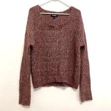 EXPRESS Purple White Marled Fuzzy Chunky Knit Thumbholes Round Neck Sweater XS