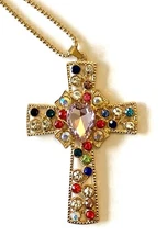 GORGEOUS CROSS NECKLACE! Cross Pendant Accessory! Sparkling Rainbow Crystals!