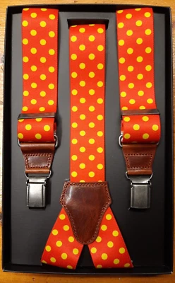 Brette à pois orange et jaune avec cuir 36 mm - 100 % Made in Italy - Photo 1/4