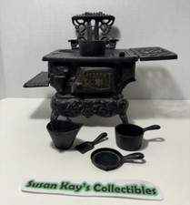 Vintage Crescent Miniature Salesman Sample Cast Iron Stove With Accessories