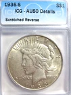 1935-S PEACE SILVER DOLLAR ICG AU50 DETAILS "KEY DATE"