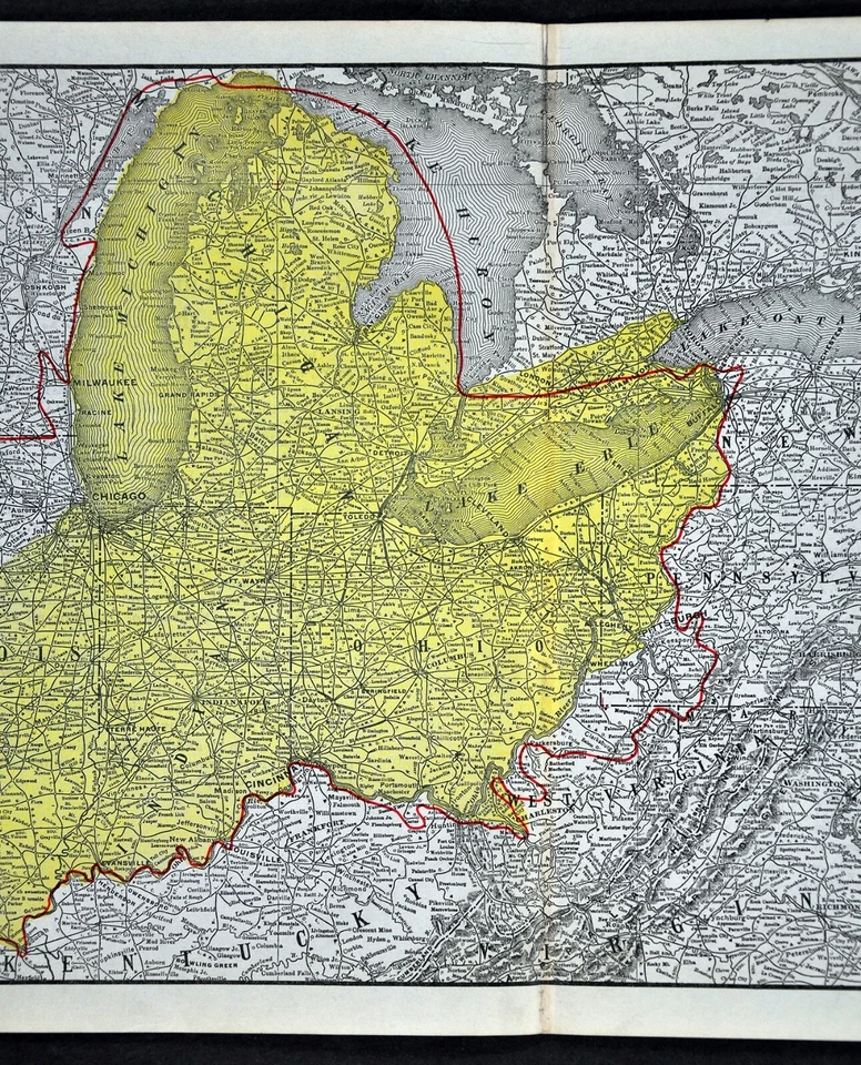 Mapa ferroviario 1920 tarifas de la Asociación Central de Carga Michigan Ohio Illinois RR Foto 2 de 2