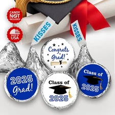 Class of 2025 Blue Graduation Party Favor Kisses Stickers Labels SET of 216