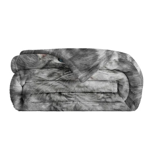 Grey Cat Flannel Velvet Blanket Super Soft Throw Blanket For Sofa Bed 60"x80" - Picture 6 of 9