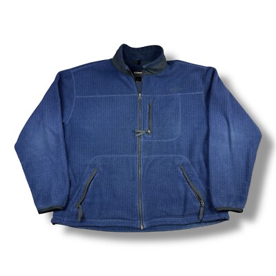 Vtg LL Bean PolarTec Fleece Jacket Mens XL Reg Blue Waffle Full Zip Made In USA