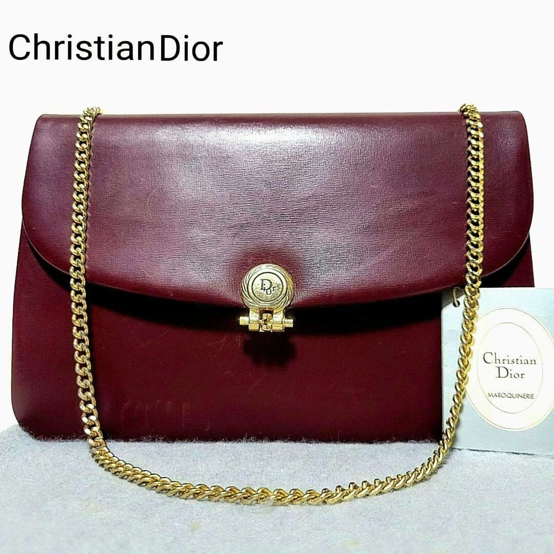 Sac à main bandoulière vintage Christian Dior chaîne cuir Bordeaux France B935