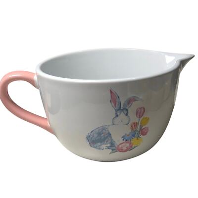 Easter Ceramic Mixing Bowl. Blue/white Bunny Field flowers 5 Cups