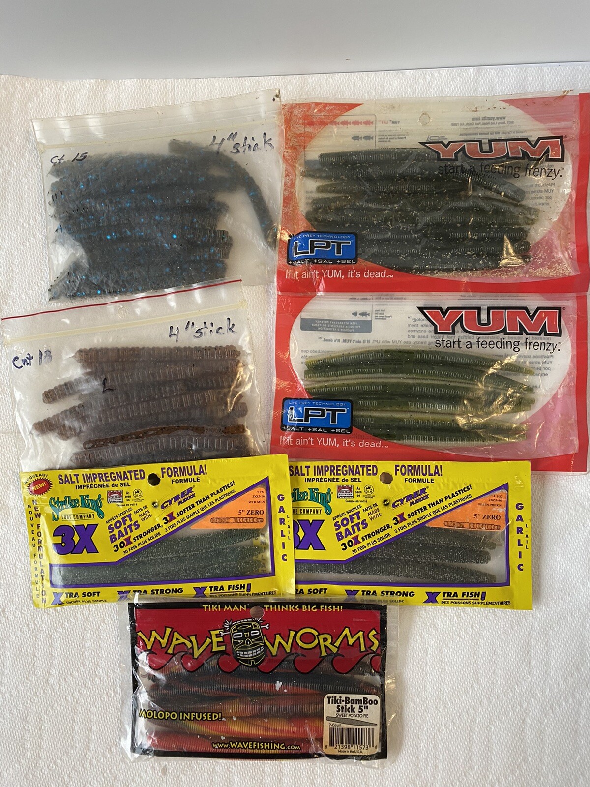7 Pack Lot of Soft Plastics Stick Baits Senko Style 4" + 5" StrikeKing