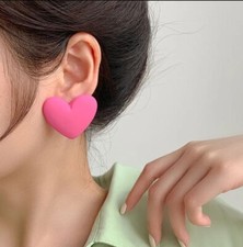 Women Pink Heart Shaped Earrings Acrylic Casual Summer Screw Back