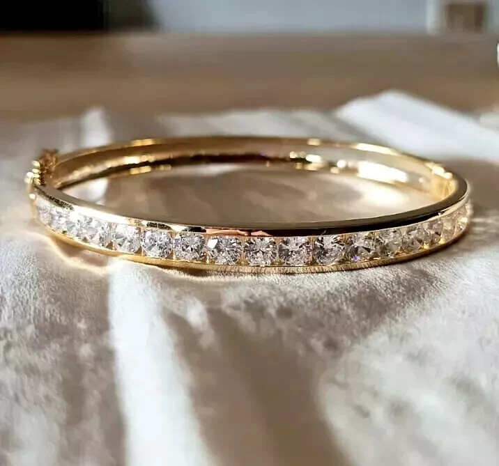 Women Bangle Bracelet 4Ct Round Cut Lab Created Diamond 14K Yellow Gold Plated