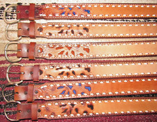 Vintage Western C M Co Buckstitch Inlay Leather Belts 6 pc Size 26 NEW
