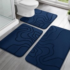 Dark Blue 3 PCS Memory Foam Bathroom Rug Set Extra Thick NonSlip Bath Mat