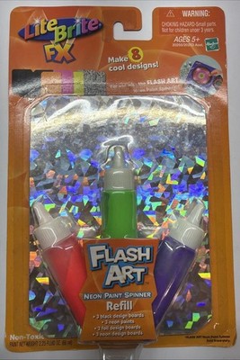 NOS 2005 Lite Brite FX Flash Art Neon Paint Spinner Refill 8 Board 3 Paints READ