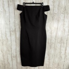 Laundry Shelli Segal 12 Black Dress Sleeveless LBD Midi Off shoulder Sheath