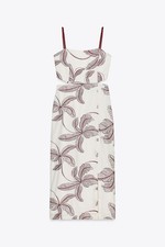 New Zara Gorgeous Summer CUT OUT EMBROIDERED MIDI DRESS Uk S Palm Print Ivory