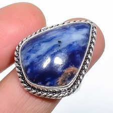Sodalite Gemstone Band Ring Size 925 Sterling Silver
