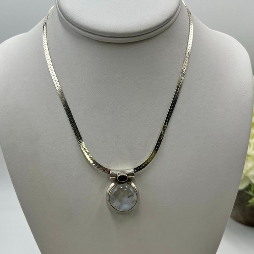 TJ Sterling Silver Moonstone Amethyst Bezel Cabachon pendant Snake Necklace
