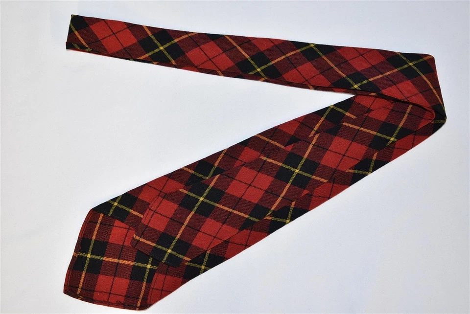 复古 60 年代羊毛格子红色黑色黄色鞑靼 MELBROKE 男式领带 — 第 3/4 张图片