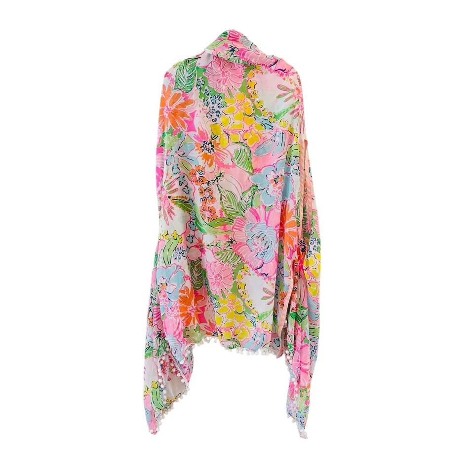Lilly Pulitzer X Target Floral Pom Kimono Playa Cubrimiento Tropical OS Preppy Foto 2 de 4