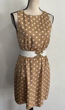 J. Crew Dress Tan White Polka Dot Sleeveless Lined Belted Size 4
