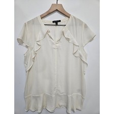 Banana Republic Womens Cream Ruffle V-Neck Cap Sleeve Blouse Top Large