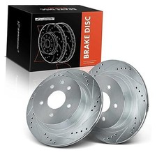 2-PC Set 11.49 inch 291.8mm Rear Drilled and Slotted Disc Brake Rotors