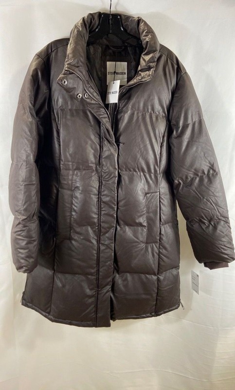 Steve Madden Women's Brown Faux Leather Puffer Parka OLA1760 NWT Size L