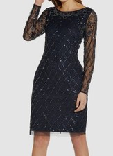 Adrianna Papell Women's Blue Embellished Boat Neck Sheath Dress Size: 4