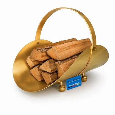 Hochwertiger Holzkorb - Messing Holztrage gebürstet & poliert - Kaminholzkorb