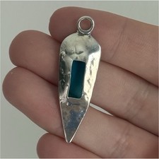 Vintage 925 Sterling Silver Blue Glass Modern...