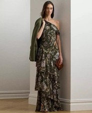 $295 Lauren Ralph Lauren Off-the-Shoulder Kanerite Asymmetric Floral Gown Sz: 2