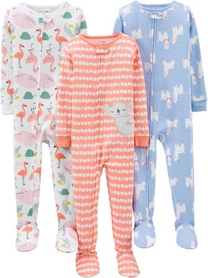 Simple Joys by Carter's Baby Girls' SnugFit Footed Cotton Pajamas, Pack of 3,...