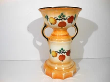 VINTAGE CZECHOSLOVAKIA FRUITS LUSTERWARE URN ON PEDESTAL HAND PAINTED VASE 5.5"