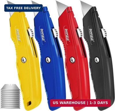 DIYSELF 4 Pack Box Cutters, Utility Knife with 10 Pcs Blades, Box Cutter Heavy D