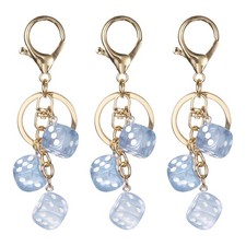 3pcs Lucky Dice Keychain Charm, Resin Dice Keyring with 3 Pendants, Sky Blue