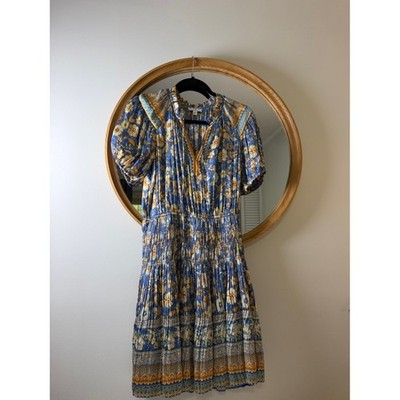 Current Air Blue and Yellow Floral Ruffled Midi Dress comfy summer floral