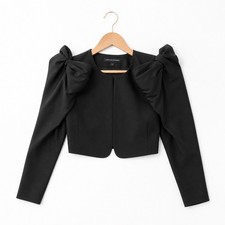 Carolina Herrera Bow Sleeve Crop Wool & Silk Jacket Size 12